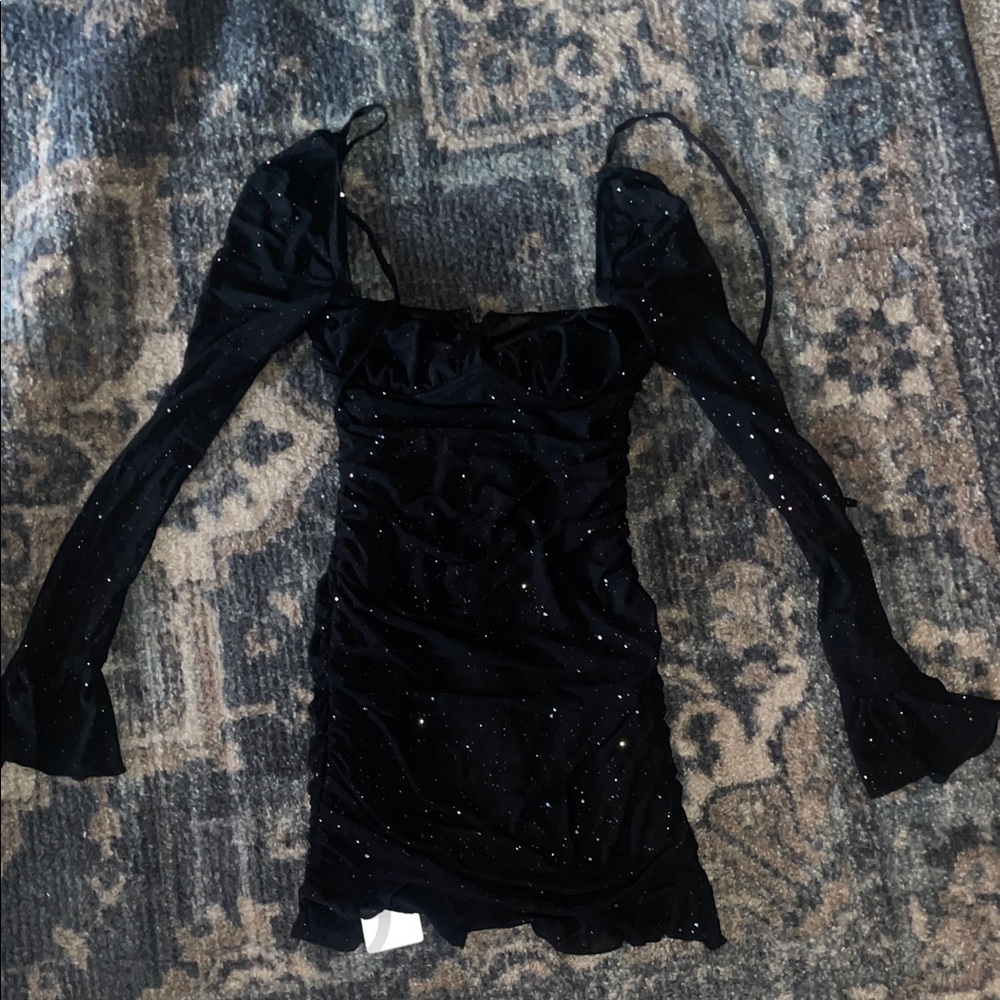 Chic Black Long Sleeve Dress with Glitter Accents